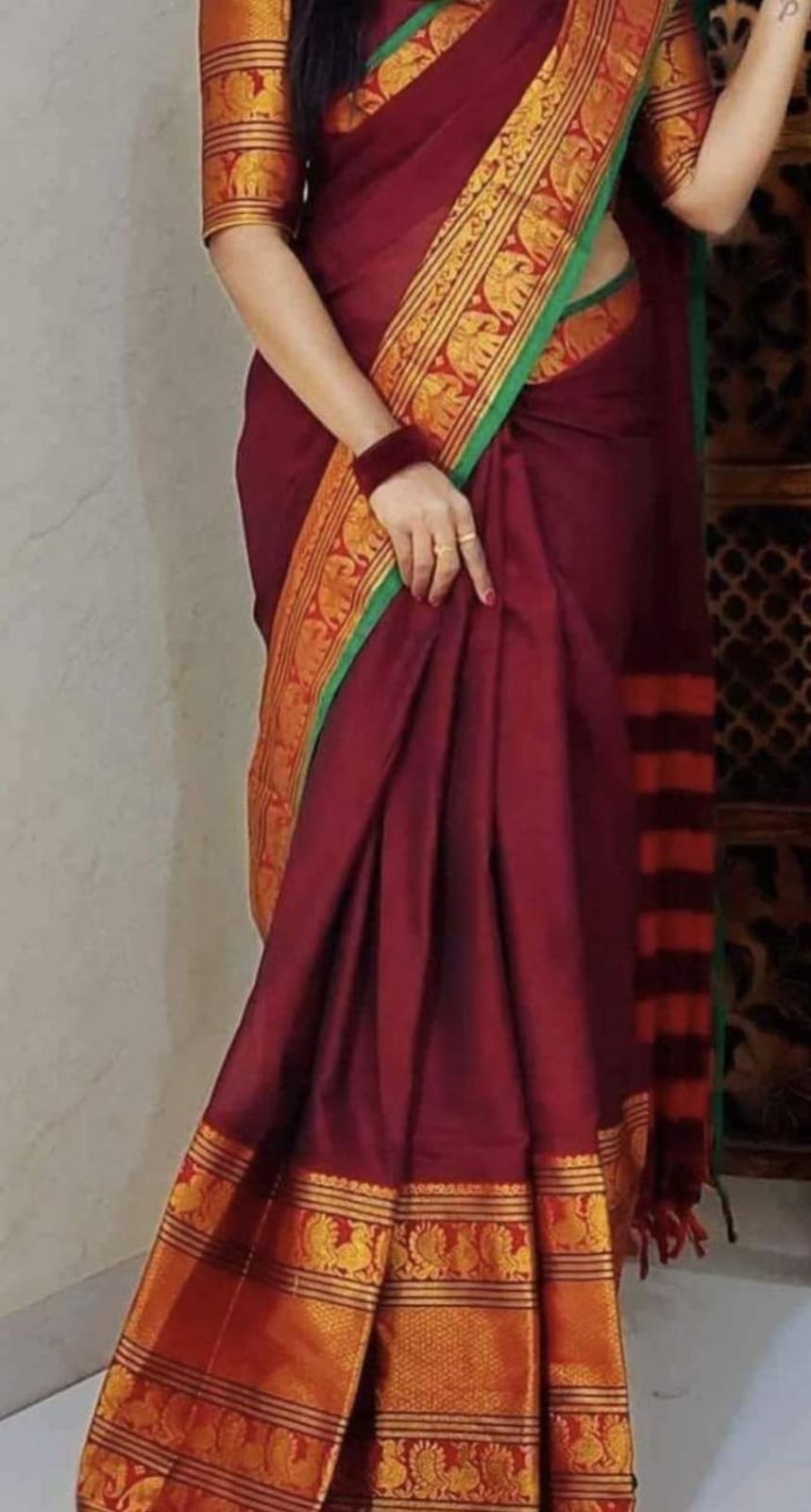Pure Handwoven Traditional Soft Narayanpeth Mayuri Border Saree